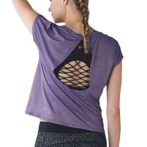 Lululemon Sweaty Or Not Crop Tee
Heathered Iris Flower / Gold size 8-10